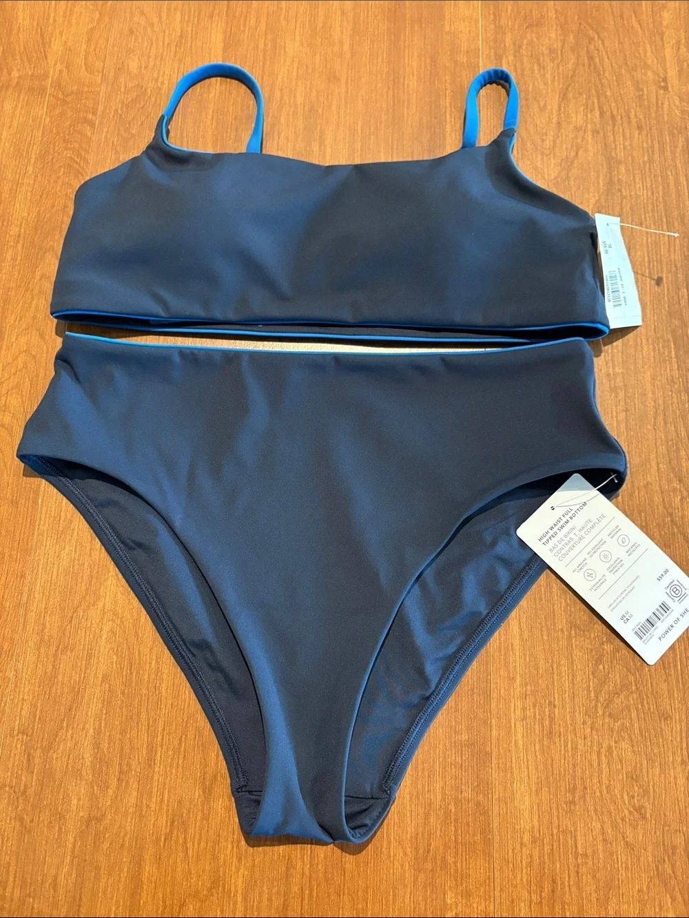NWT Athleta 2Piece Swim Set of Square Neck Tipped Top & Bottom Sz M